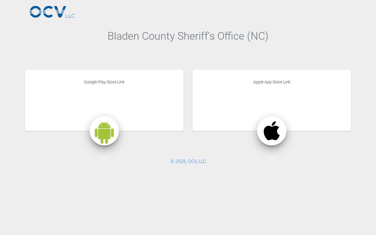 Bladen County Sheriff official app page with tip submission and inmate information