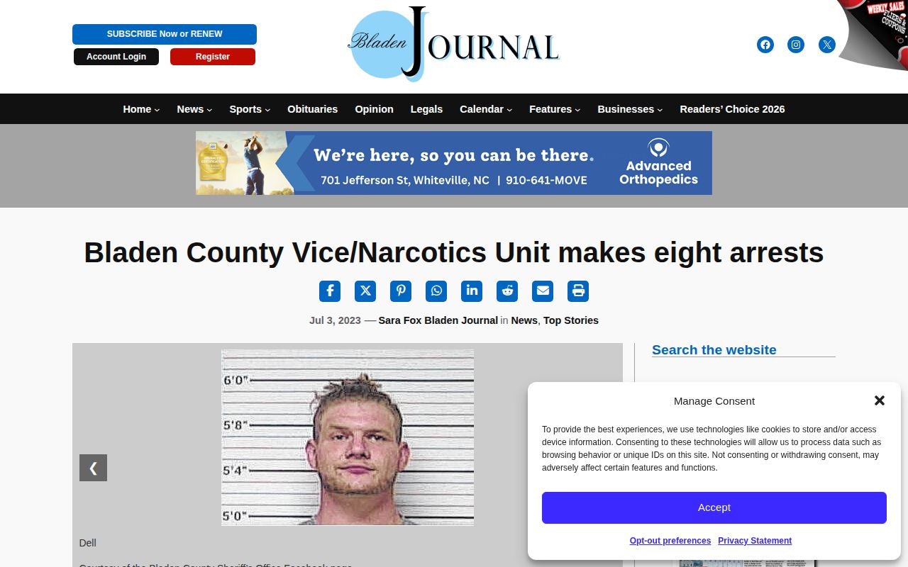Bladen Journal article about a Bladen County arrest roundup
