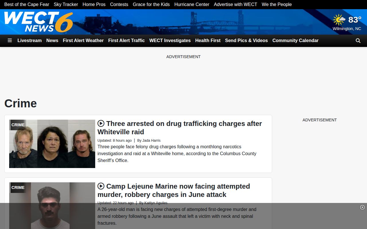 WECT regional crime page with Bladen County coverage