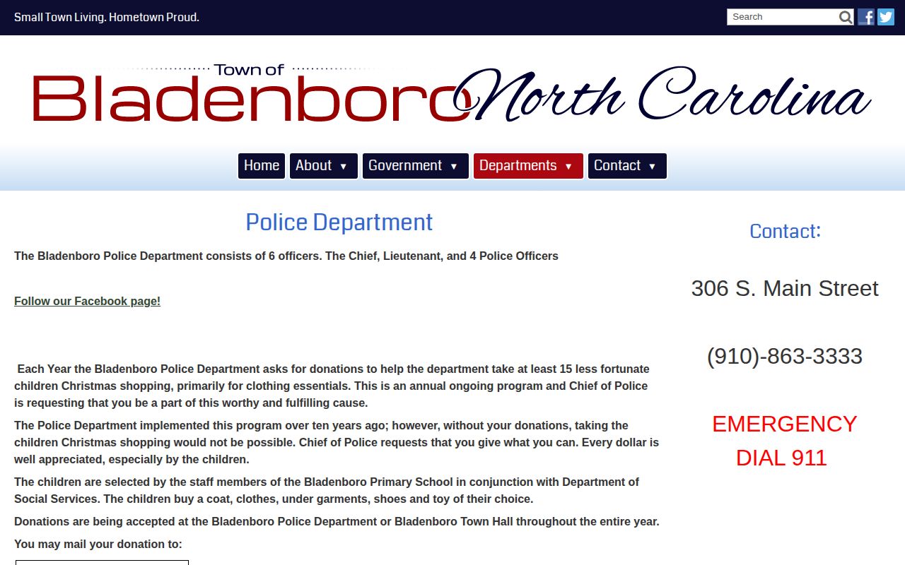 Bladenboro Police Department page for town arrest records