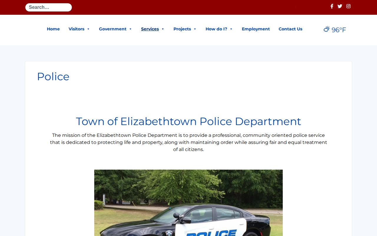 Town of Elizabethtown Police Department page for city arrest records